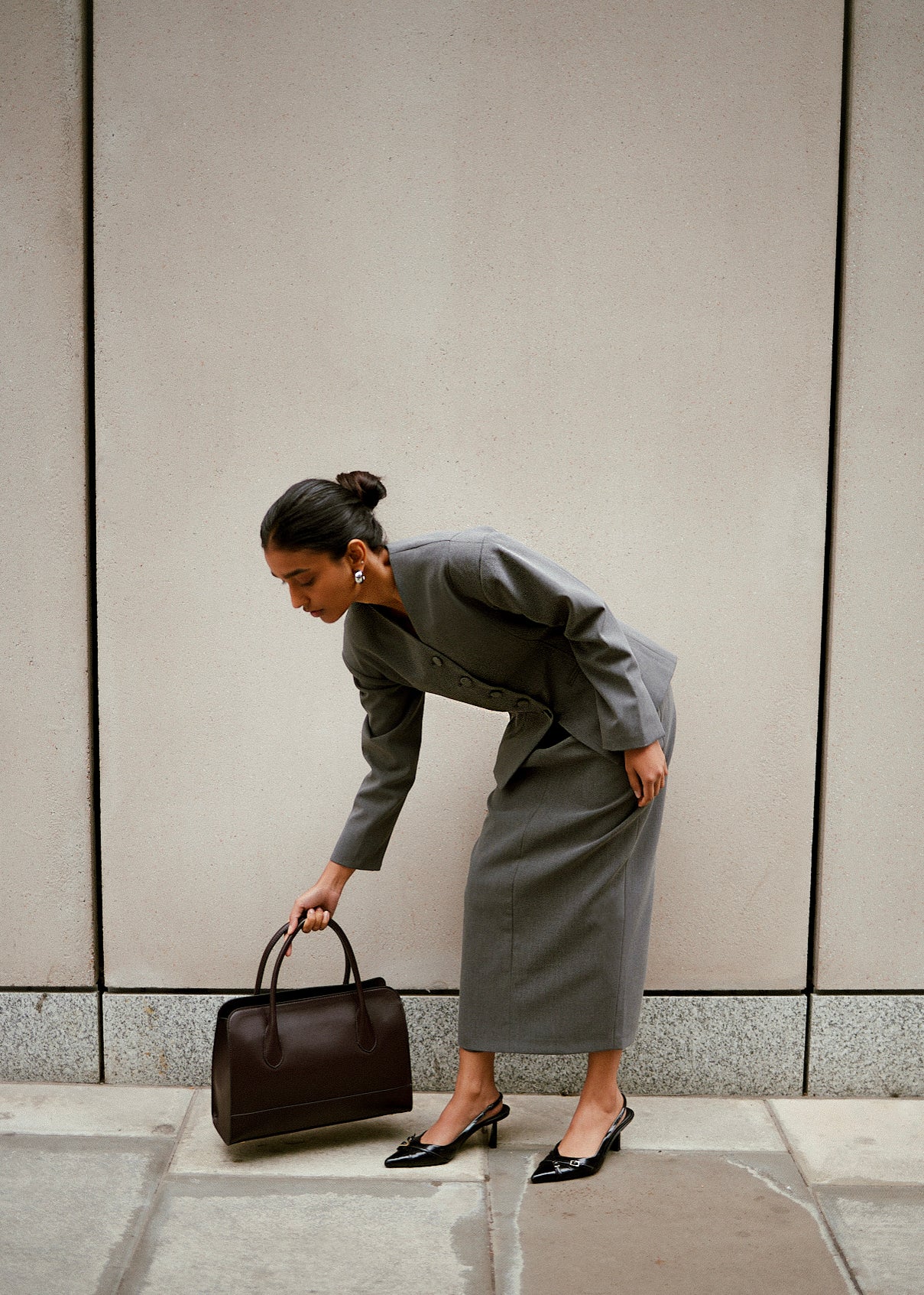 Long Midi Skirt Grey The Twins London