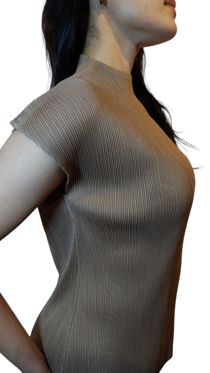 Mock Neck Pleat Top